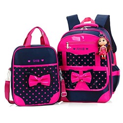 Efree 2 pcs Girl's Polka Dot Cute Bow Princess Pink School Backpack Girls Book Bag