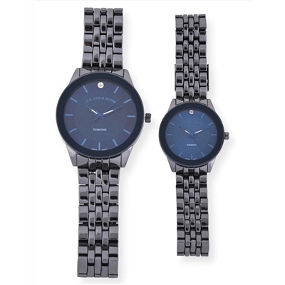 HIS AND HERS GUNMETAL BLUE DIAMOND DIAL WATCH SET