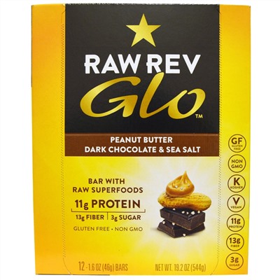 Raw Revolution, Glo, темный шоколад с арахисовым маслом и морской солью, 1,6 унции (46 г) каждый