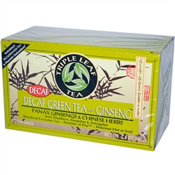 Triple Leaf Tea, Зеленый чай без кофеина с женьшенем, 20 пакетиков по 40 г
