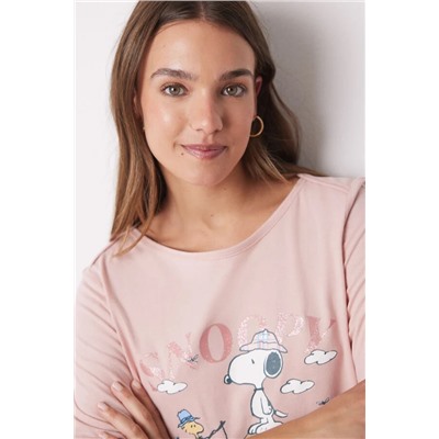 Pijama largo 100% algodón rosa Snoopy