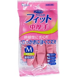 Перчатки ST Family для хозработ из натурального каучука с внутренним ворсом розовые размер М