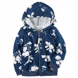 Floral Slub Jersey Zip-Up Hoodie