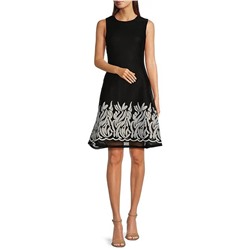 DKNY Sleeveless Embroidered Mesh Boarder Fit and Flare Dress