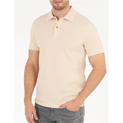 Bej Slim Fit Polo Yaka Basic Tişört