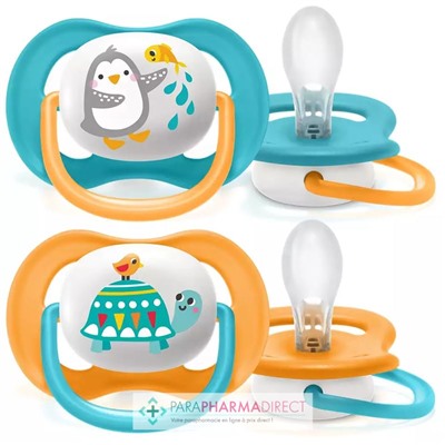 Avent Sucettes Ultra Air Animals 6-18 mois Pingouin & Tortue x2