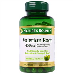 Nature's Bounty, Корень валерианы с фирменной смесью трав, 450 мг, 100 капсул