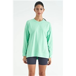 Very Peri Su Yeşili Düşük Omuzlu Derin Yırtmaçlı Rahat Kalıp Kadın Sweatshirt - 02136 V13BY-02136