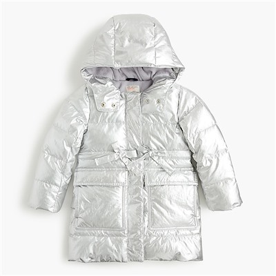 Girls' metallic long puffer coat with eco-friendly Primaloft®