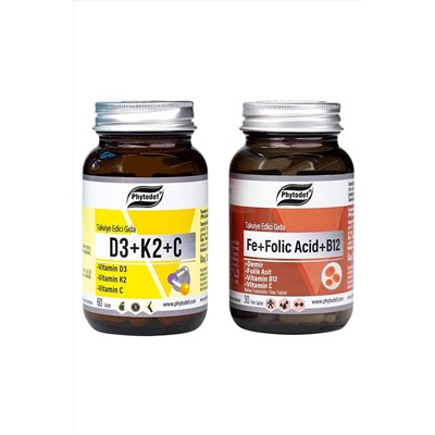 Phytodef Demir + Folik Asit + Vitamin B12 + Vitamin C - 30 Tablet & D3 + K2 + C - 60 Tablet PHYTDFCLLGNTBLT-61