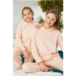 Siyah İnci Alt-üst Polar Nakışlı Kapişonlu Cepli Pijama Takım 22278310