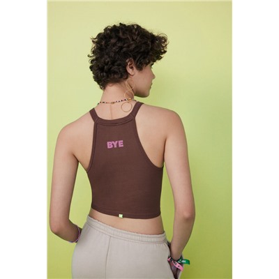 Crop top halter seamless marrón