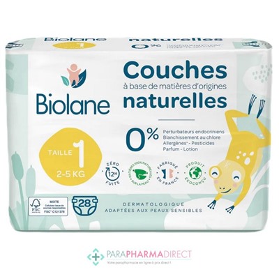 Biolane Couches Naturelles - Taille 1 - 2-5 kg - 28 couches