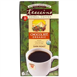 Teeccino, Травяной кофе, сильная обжарка, органический шоколад, без кофеина, 25 пакетиков, 5,3 унции (150г)