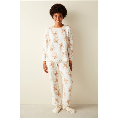Penti Ayıcık Desenli Kırık Beyaz Pijama Takımı PNGZXRP723SK-B32
