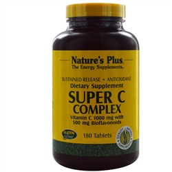 Nature's Plus, Супер комплекс витаминов С, 1000 мг витамина С с 500 мг биофлавоноидов, 180 таблеток