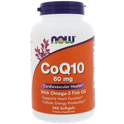 Now Foods, Коэнзим Q10 с Омега-3 рыбьим жиром, 60 мг, 240 гелевых капсул