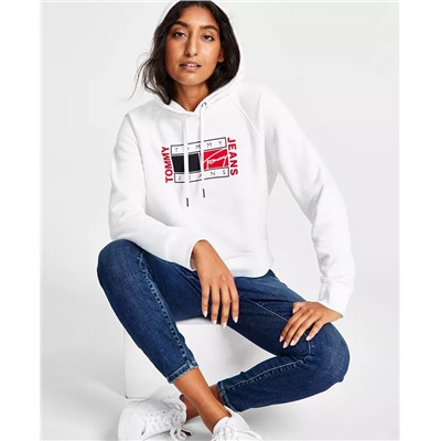 TOMMY JEANS Women's Fleece Cropped Flag-Graphic Pullover Hoodie