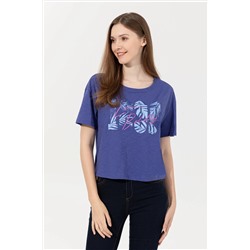 Kadın Mavi Bisiklet Yaka Crop Tişört