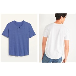 Curved Hem Short-Sleeve Henley T-Shirt for Men
