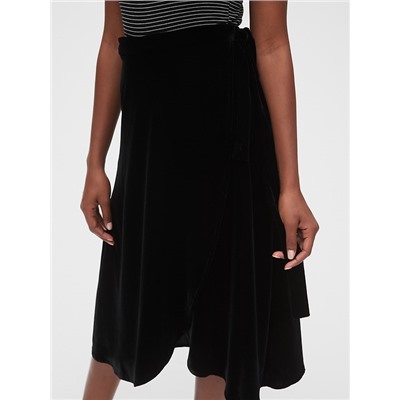 Velvet Wrap Midi Skirt