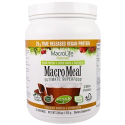 Macrolife Naturals, MacroMeal,  Основное супер питание, шоколадный  протеин + супер питание, 23.8 унции(675 г)