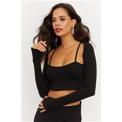 Cool & Sexy Kadın Siyah Kaşkorse Crop Bluz B1681