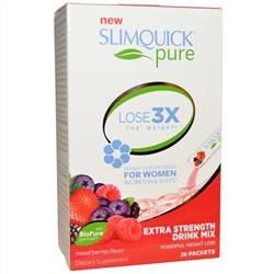 SlimQuick, Slimquick, экстра мощная и чистая питьевая смесь для похудения с ягодным вкусом, 26 пакетов