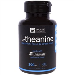 Sports Research, L-тианин, 200 мг, 60 мягких желатиновых капсул с жидкостью