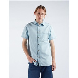 Denim Short Sleeve Shirt, Men, Light Blue