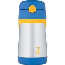 THERMOS FOOGO Vacuum Insulated Stainless Steel 10-Ounce Straw Bottle, Blue/Yellow