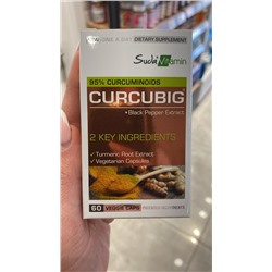 95% CURCUMINOIDS CURCUBIG • Black Pepper Extract 2 KEY INGREDIENTS Turmeric Root Extract Vegetarian Capsules 60 VEGGIE CAPS