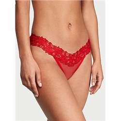Satin Ziggy Glam Floral Embroidery Crotchless Thong Panty