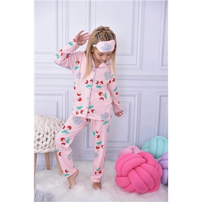 Pijakids Kiraz Desenli Düğmeli Kız Çocuk Göz Bantlı Pijama Takımı 17026, Pijakids                                            
                                            Kiraz Desenli Düğmeli Kız Çocuk Göz Bantlı Pijama Takımı 17026