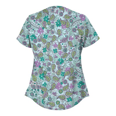 UA Perfect Paisley Pepperminty Snap Front Scrub Top