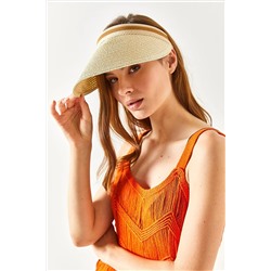 Olalook Kadın Taş Şeritli Hasır Vizör Şapka ŞPK-00000005