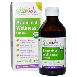 Gaia Herbs, Kids, Bronchial Wellness, для детей, не содержит алкоголя, 3 жидких унций (89 мл)