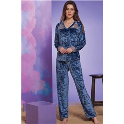 Sevim Kadın Indigo Kadife Pijama Takım 12239