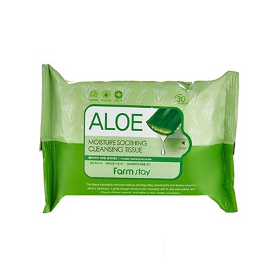 FarmStay Aloe Moisture Soothing Cleansing Tissue Очищающие увлажняющие салфетки с экстрактом алоэ 30шт