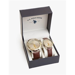 HIS AND HERS BROWN STRAP WATCH SET