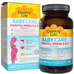 Country Life, Baby Care, Пренатальная Омега 3-6-9, лимон, 90 гелевых капсул