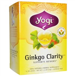 Yogi Tea, Ginkgo Clarity без кофеина, 16 чайных пакетиков, 1.12 унций (32 г)