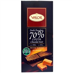 Valor, Темный шоколад, 70% какао, ириска, 3,5 унции (100 г)