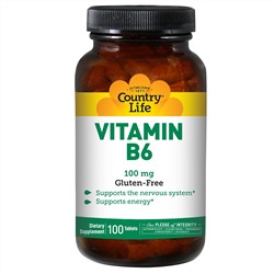 Country Life, Витамин B6, 100 мг, 100 таблеток
