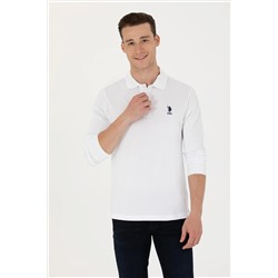 Erkek Beyaz Basic Polo Yaka Sweatshirt