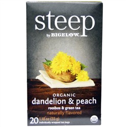 Bigelow, Steep, Organic Dandelion & Peach, Rooibos & Green Tea, 20 Tea Bags, 1.18 oz (33 g)