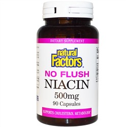 Natural Factors, Ниацин, не вызывающий покраснения кожи, 500 мг, 90 капсул