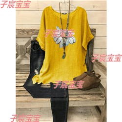 Round neck printed short-sleeved loose T-shirt plus size T-s