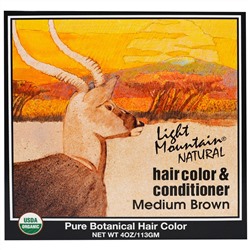 Light Mountain, Натуральный краситель и кондиционер для волос, средне-коричневый, 113 г