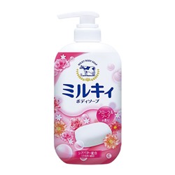 Жидкое мыло для тела COW Milky гипоаллергенное аромат цветов с керамидами и молочными протеинами бутылка-дозатор 550 мл